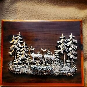 Vintage Copper-Toned Woodland Deer Plaque